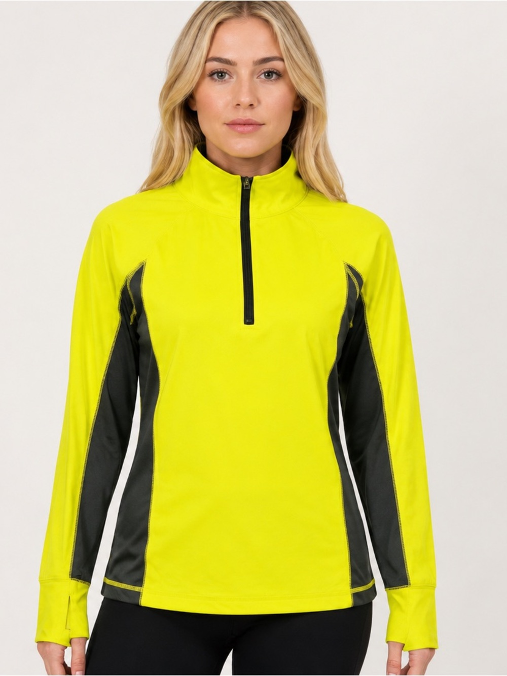 Tek Gear Quarter-Zip Performance Pullover Neon Yellow/Graphite Shirt Size Large